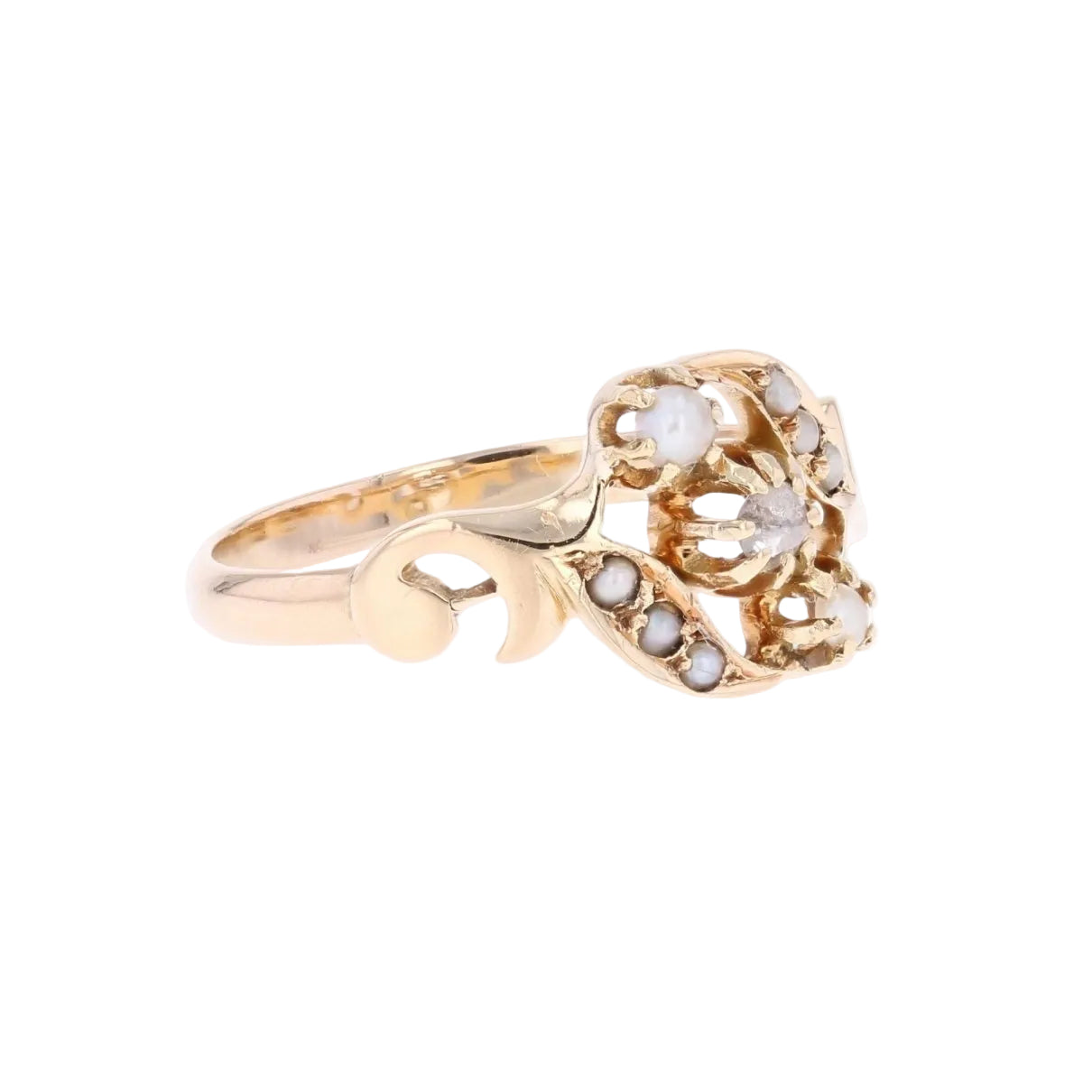 Bague ANCIENNE Perles fines et diamant en or rose - Castafiore