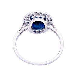 Bague ancienne platine, saphir, diamants. - Castafiore