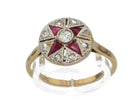 Bague ancienne ronde diamant et pierres rouges - Castafiore