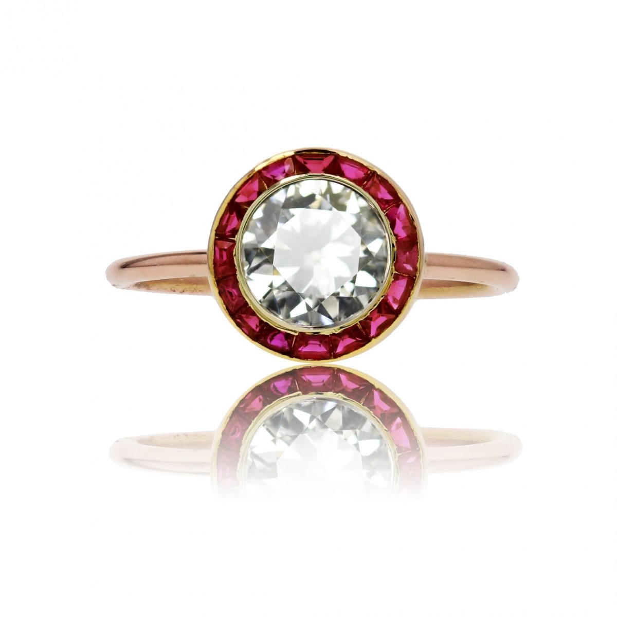 Bague ancienne ronde diamants et rubis - Castafiore