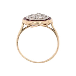 Bague ancienne ronde diamants taillés en rose et rubis calibrés - Castafiore
