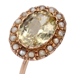 Bague ancienne saphir jaune naturel et perles fines - Castafiore