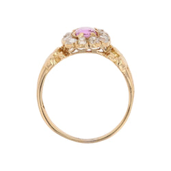 Ring antique pink sapphire daisy and diamonds