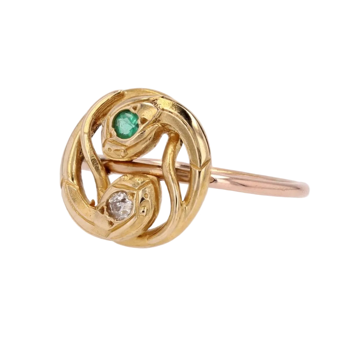Bague ancienne serpents émeraude et diamant - Castafiore