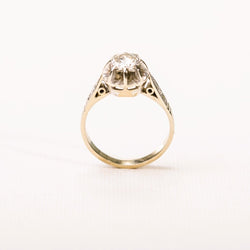 Bague ancienne, solitaire diamant en serti illusion, en or blanc et platine - Castafiore