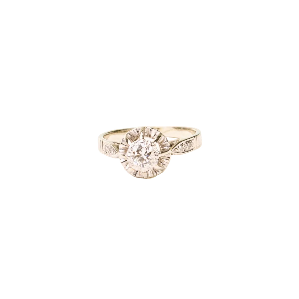 Bague ancienne, solitaire diamant en serti illusion, en or blanc et platine - Castafiore