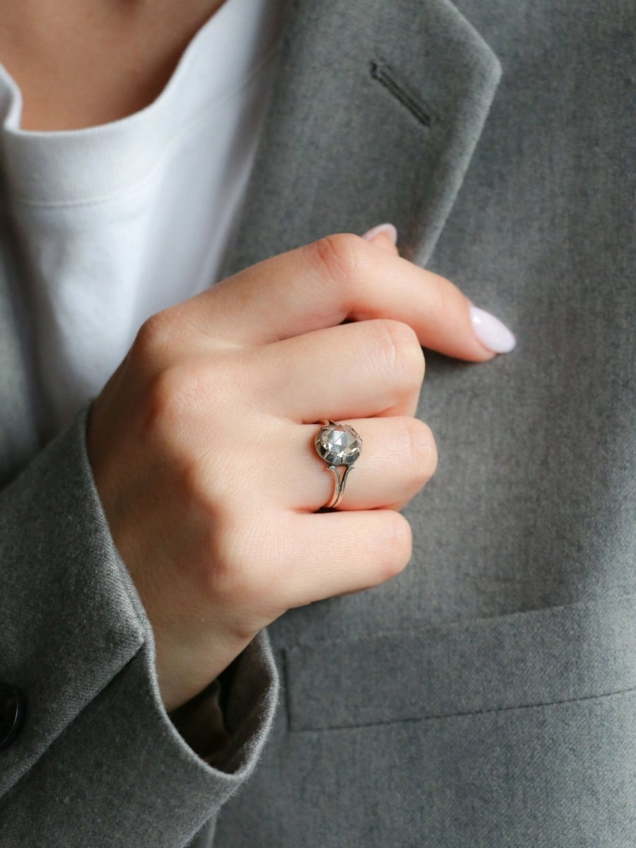 Bague ancienne solitaire diamant taille rose 1,6 ct - Castafiore