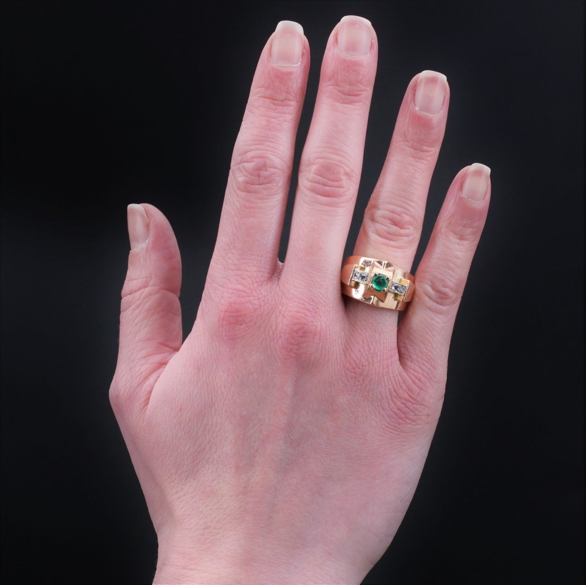 Bague ancienne tank émeraude diamants - Castafiore