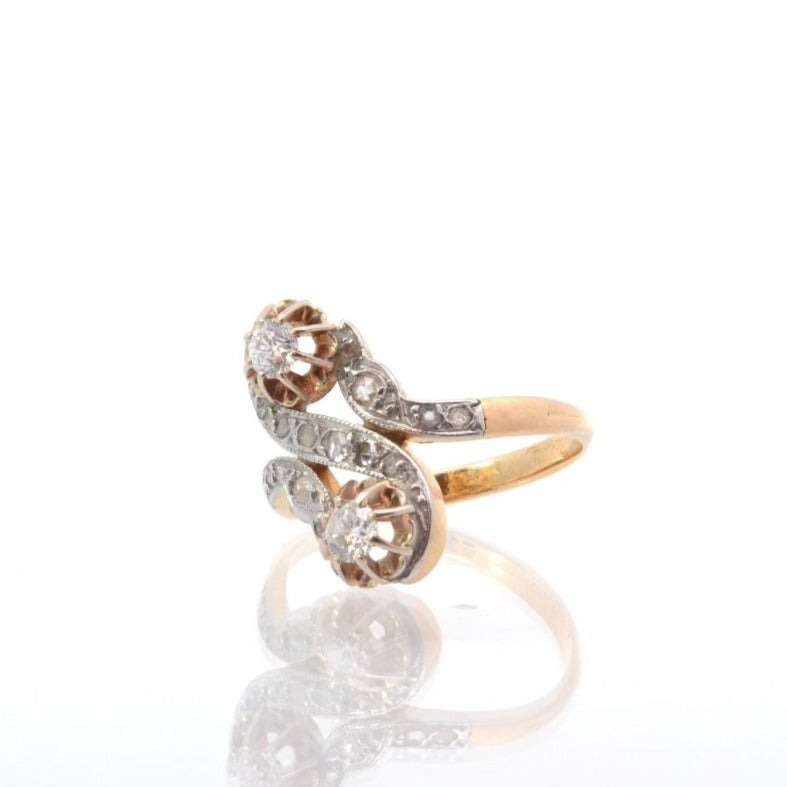 Bague ancienne toi et moi diamants en or et platine - Castafiore