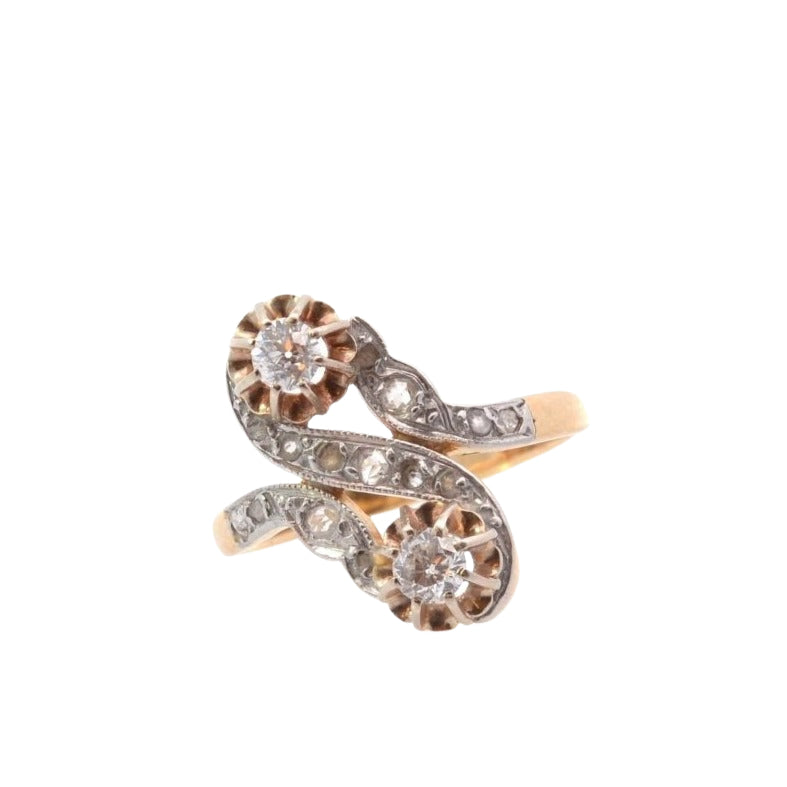 Bague ancienne toi et moi diamants en or et platine - Castafiore