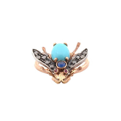 Bague ANCIENNE Turquoise et pierres précieuses en or jaune - Castafiore