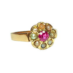 Bague ANCIENNE XIXe siècle en or rose saphir rose et perles fines - Castafiore
