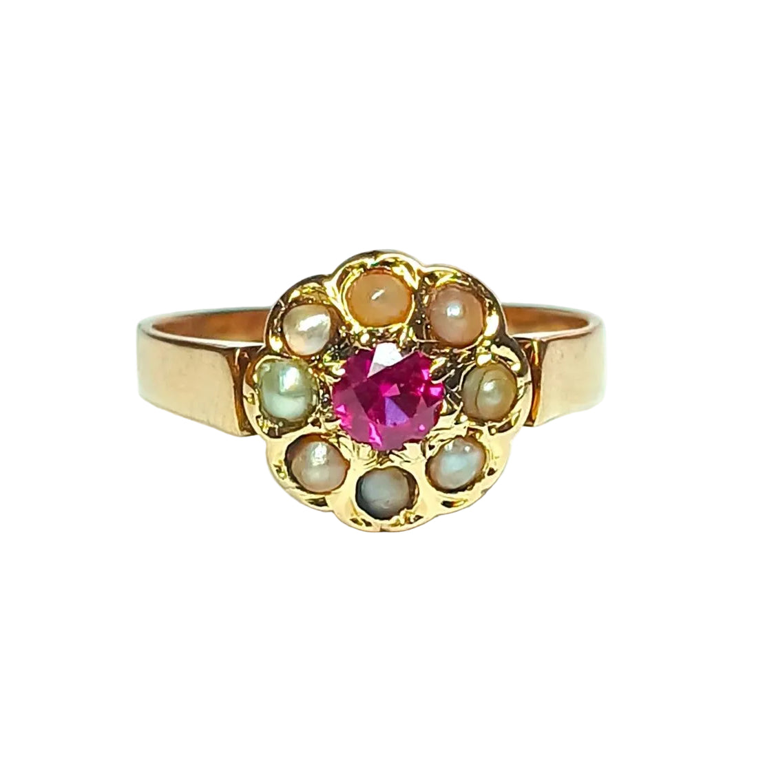 Bague ANCIENNE XIXe siècle en or rose saphir rose et perles fines - Castafiore