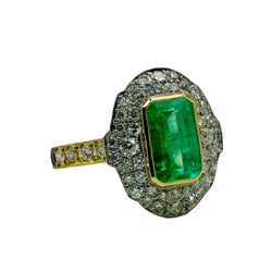 Bague ANILLO Classique en or jaune et platine avec émeraude et diamants - Castafiore