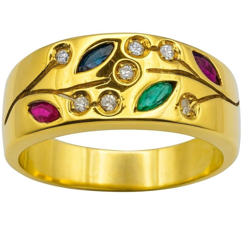 Bague ANILLO Contemporáneo en or jaune avec émeraudes, saphir, rubis et diamants - Castafiore