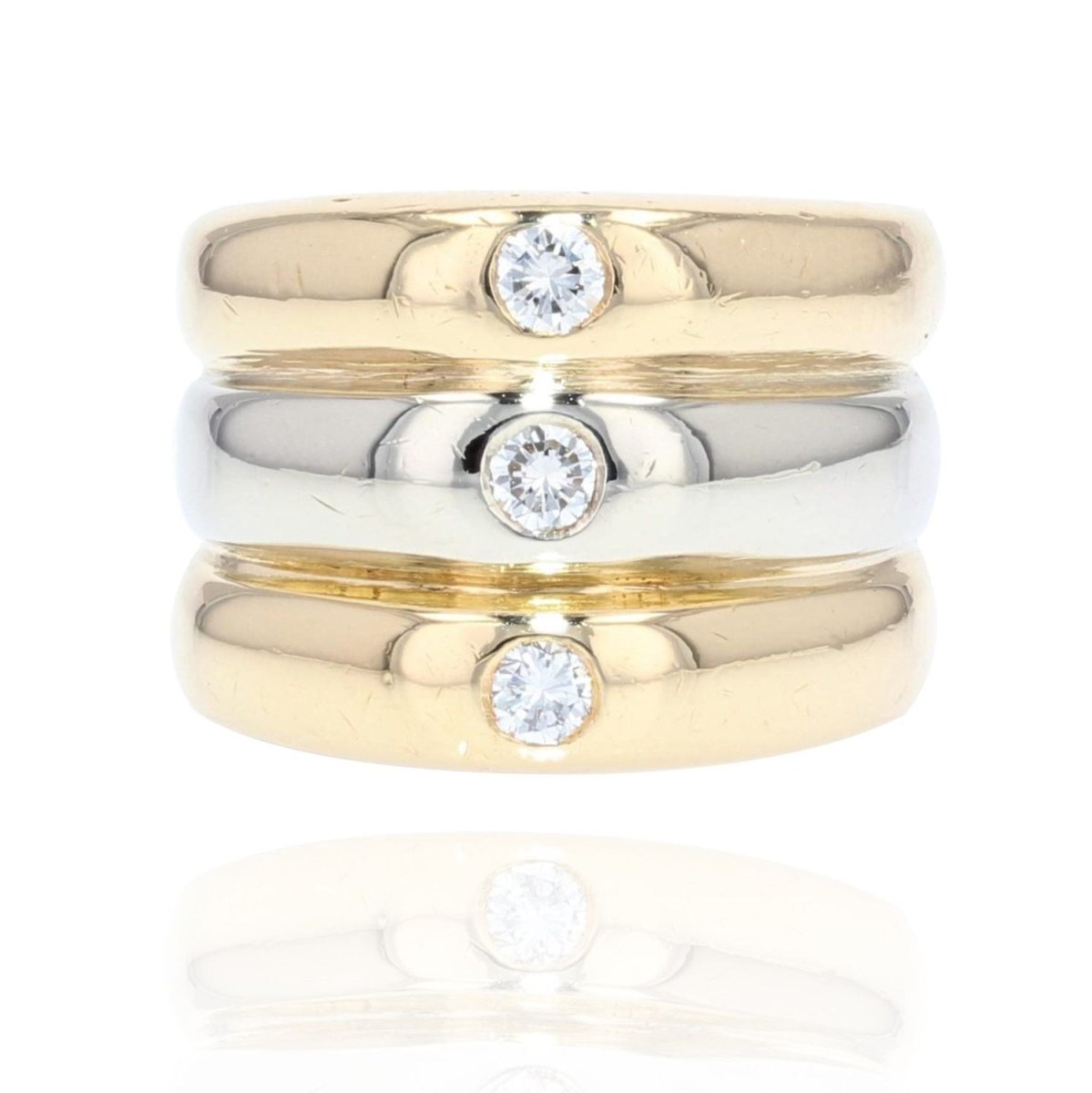 Bague anneaux 2 ors et 3 diamants - Castafiore
