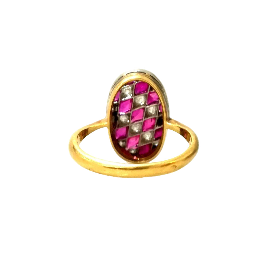 Bague ARLEQUIN Art Déco en or jaune et or blanc avec diamants - Castafiore