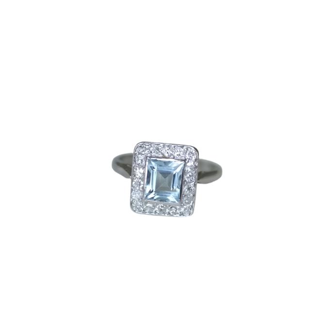 Bague Art Déco Aigue-Marine et Diamants - Castafiore