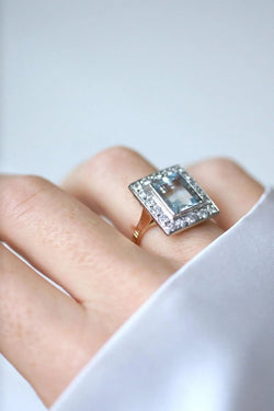 Bague Art Déco Aigue - Marine et Diamants - Castafiore