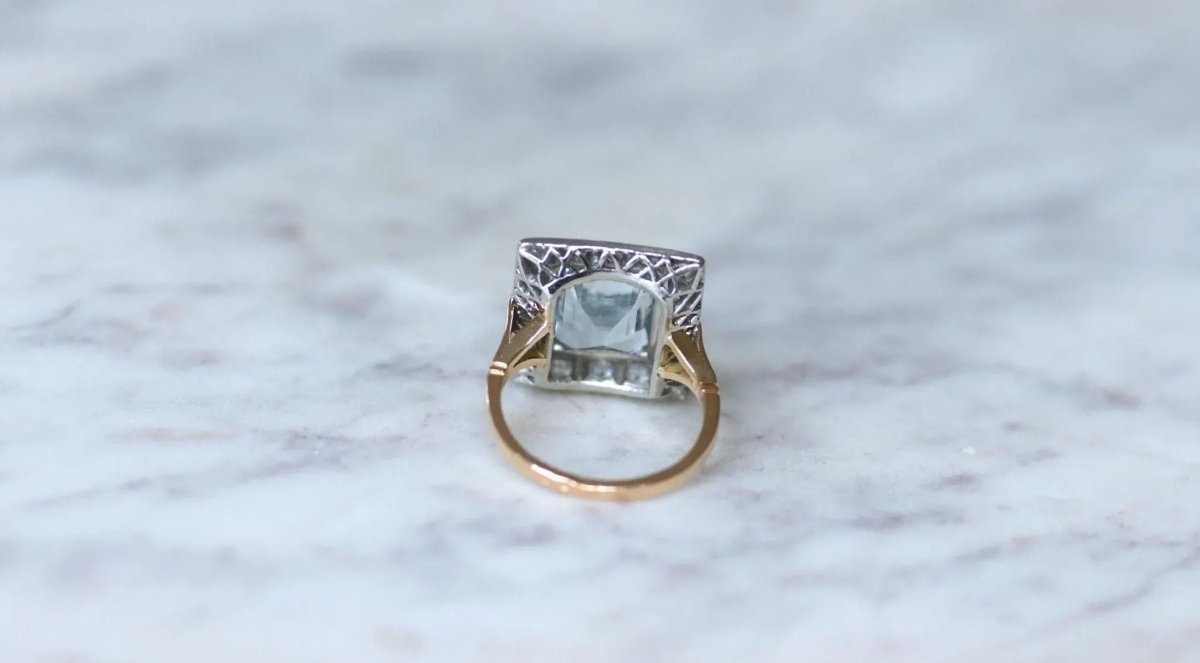 Bague Art Déco Aigue - Marine et Diamants - Castafiore