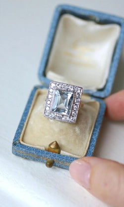 Bague Art Déco Aigue - Marine et Diamants - Castafiore