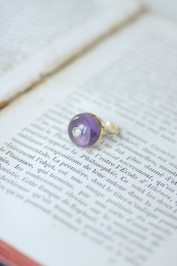 Bague Art Déco Cabochon d'Améthyste et Diamant - Castafiore