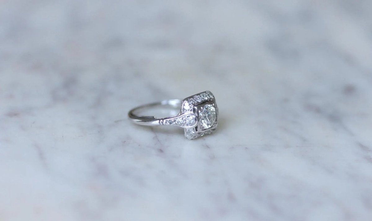 Bague Art Deco Carrée Diamants 1,45 Cts - Castafiore