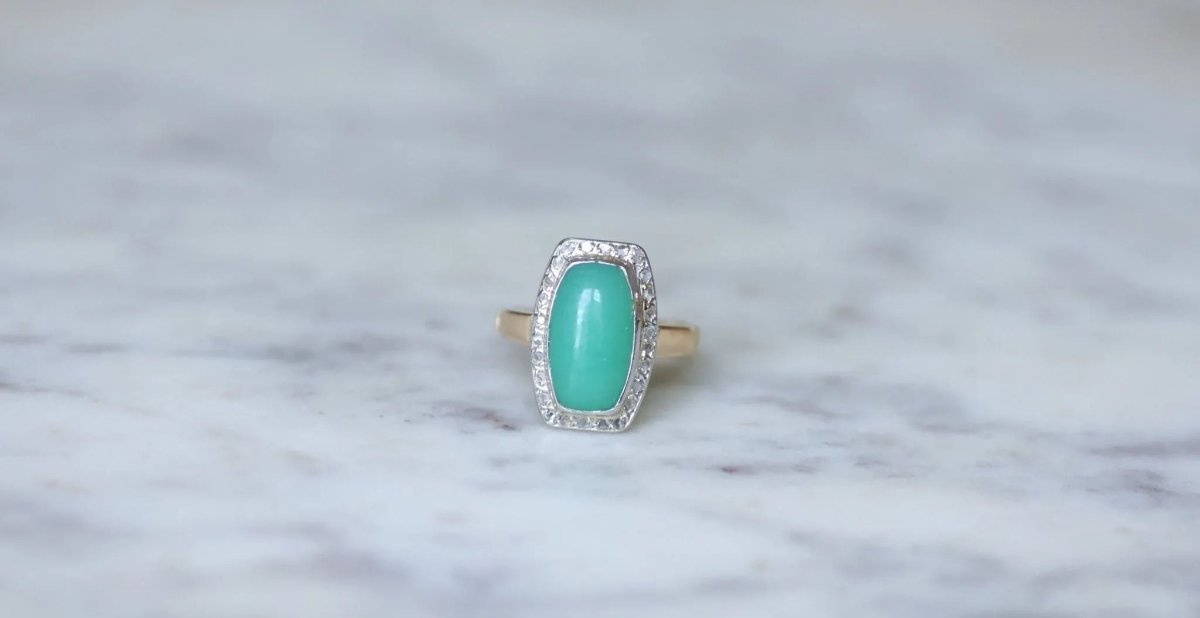 Bague Art Deco Chrysoprase Diamants - Castafiore