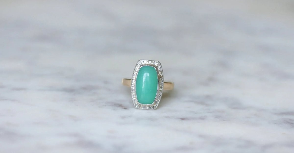 Bague Art Deco Chrysoprase Diamants - Castafiore