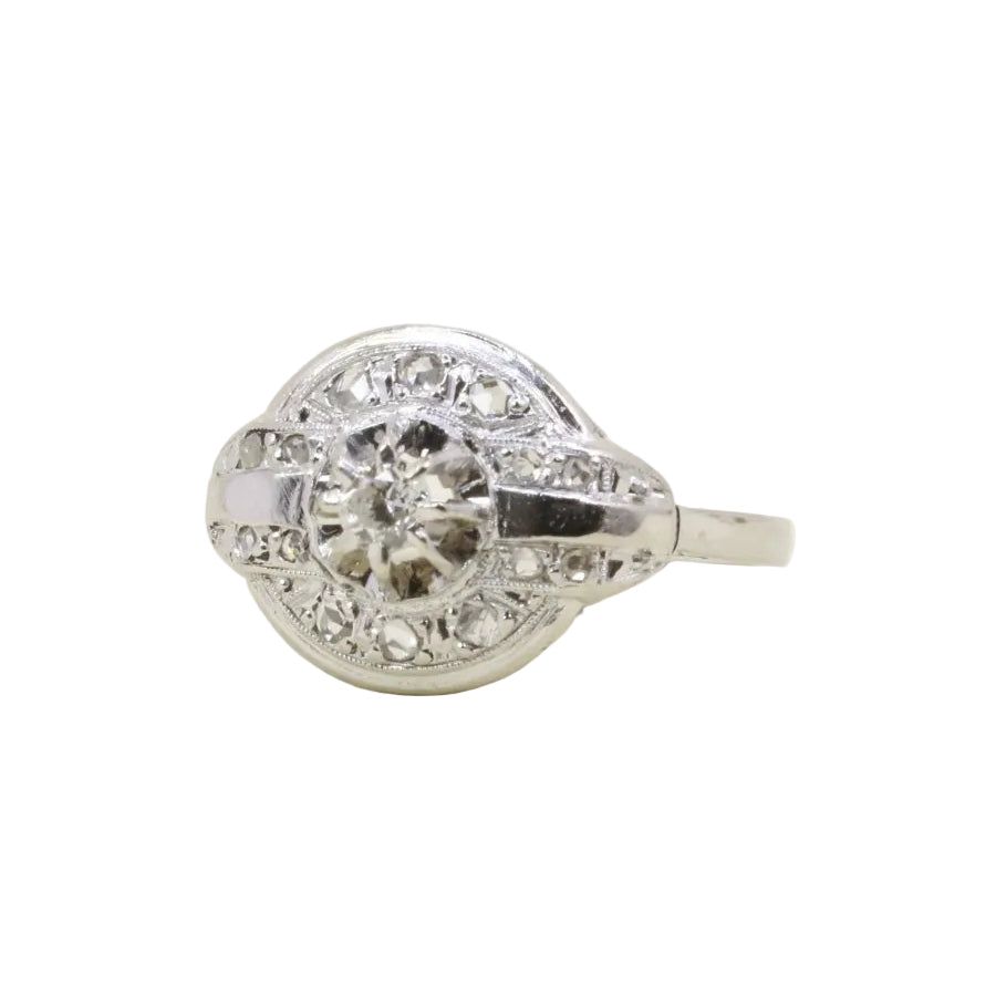 Bague Art Déco cible or blanc platine diamants - Castafiore