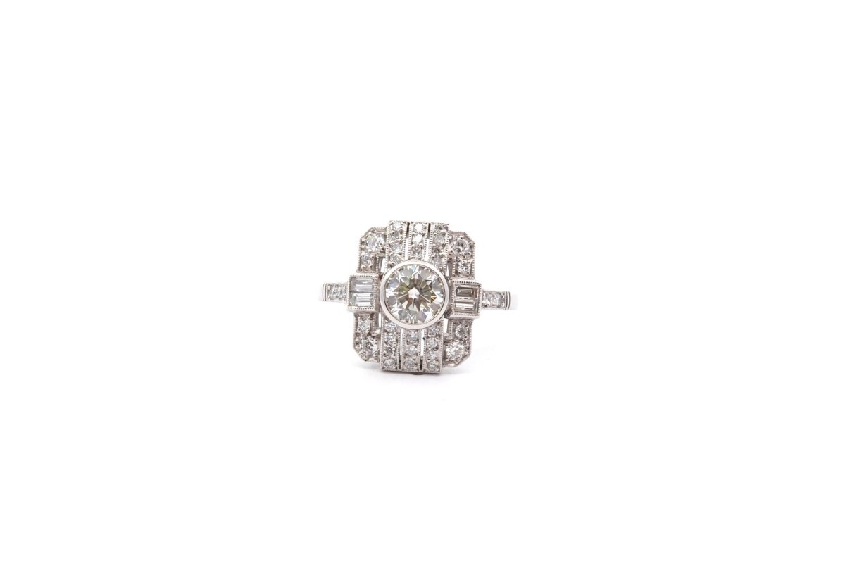 Bague art déco diamant 0,70ct L/SI2 en platine - Castafiore