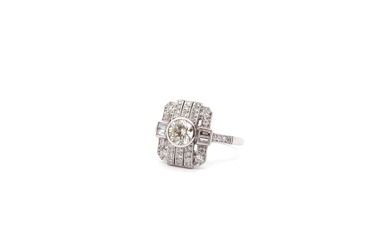 Bague art déco diamant 0,70ct L/SI2 en platine - Castafiore