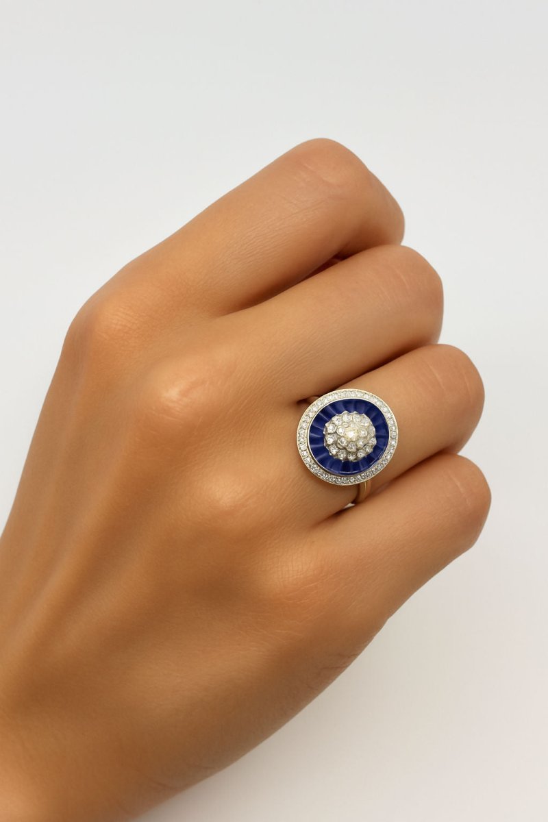 Bague Art Déco diamants et pierres bleues