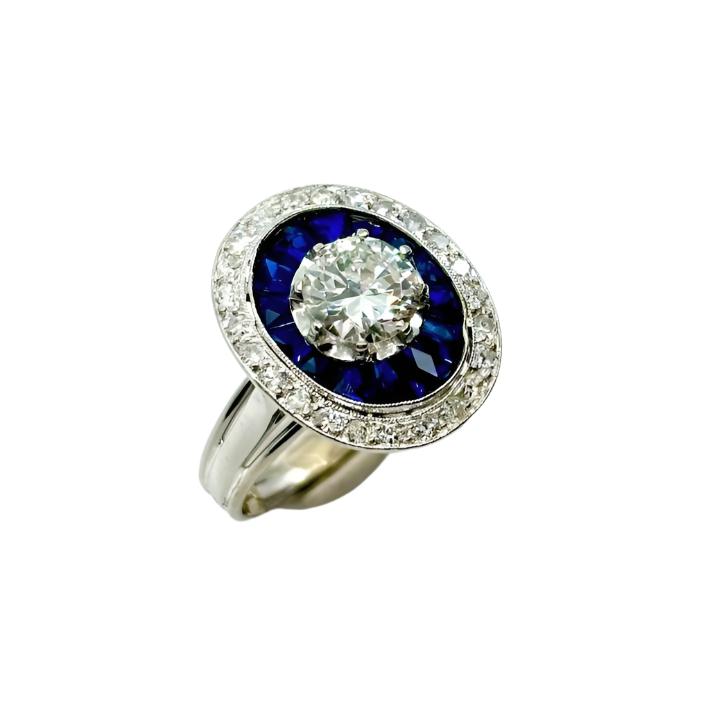 Bague Art Déco diamants et pierres bleues - Castafiore