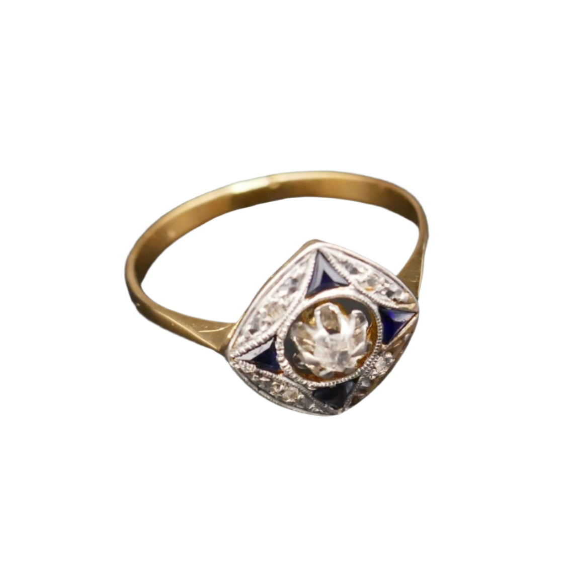 Bague Art Déco Diamants Et Saphirs Calibrés. - Castafiore