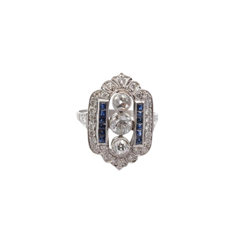 Bague Art déco diamants et saphirs calibrés - Castafiore