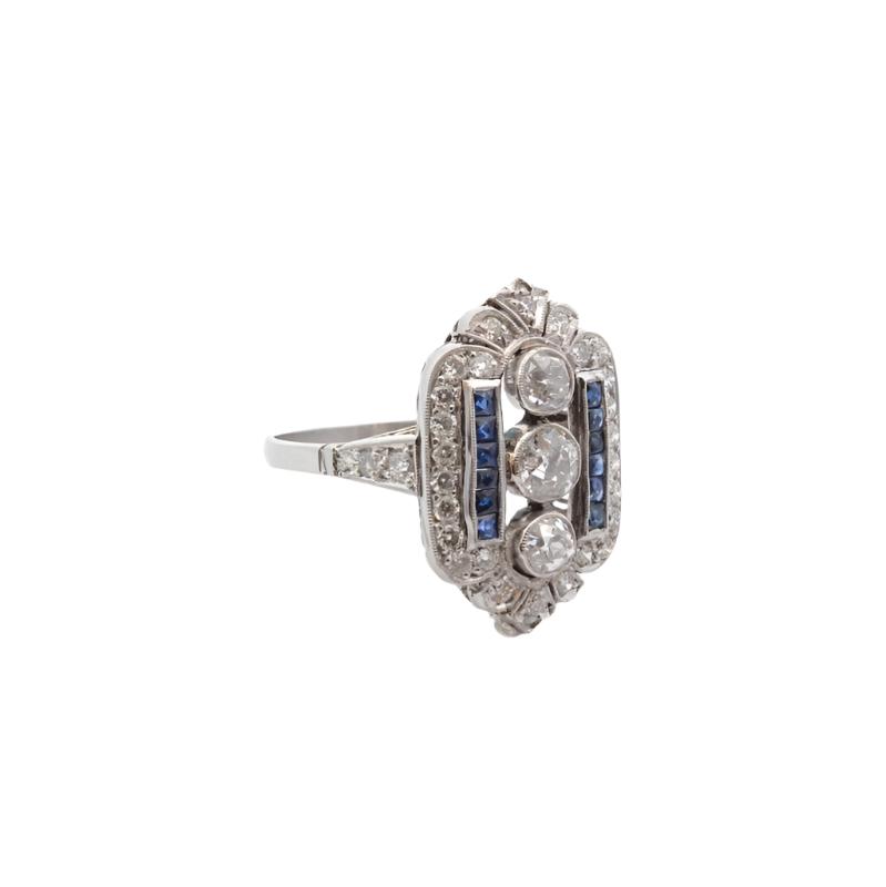 Bague Art déco diamants et saphirs calibrés - Castafiore