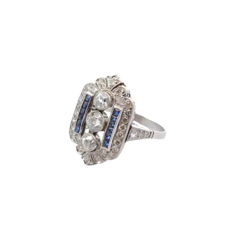 Bague Art déco diamants et saphirs calibrés - Castafiore