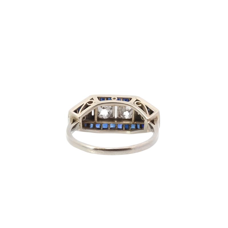 Bague art déco diamants et saphirs calibrés en or et platine - Castafiore