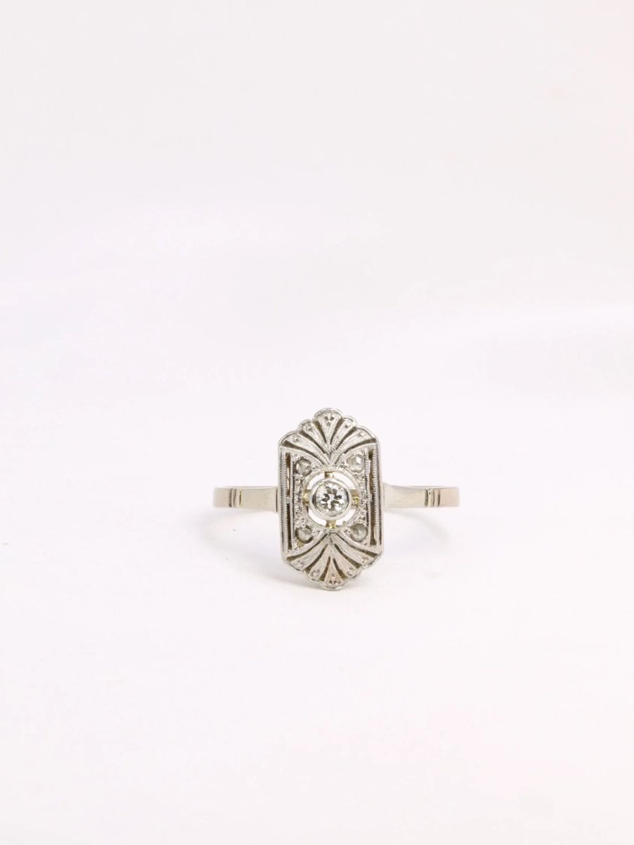 Bague Art Deco diamants or blanc - Castafiore
