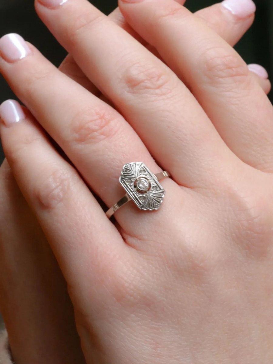 Bague Art Deco diamants or blanc - Castafiore