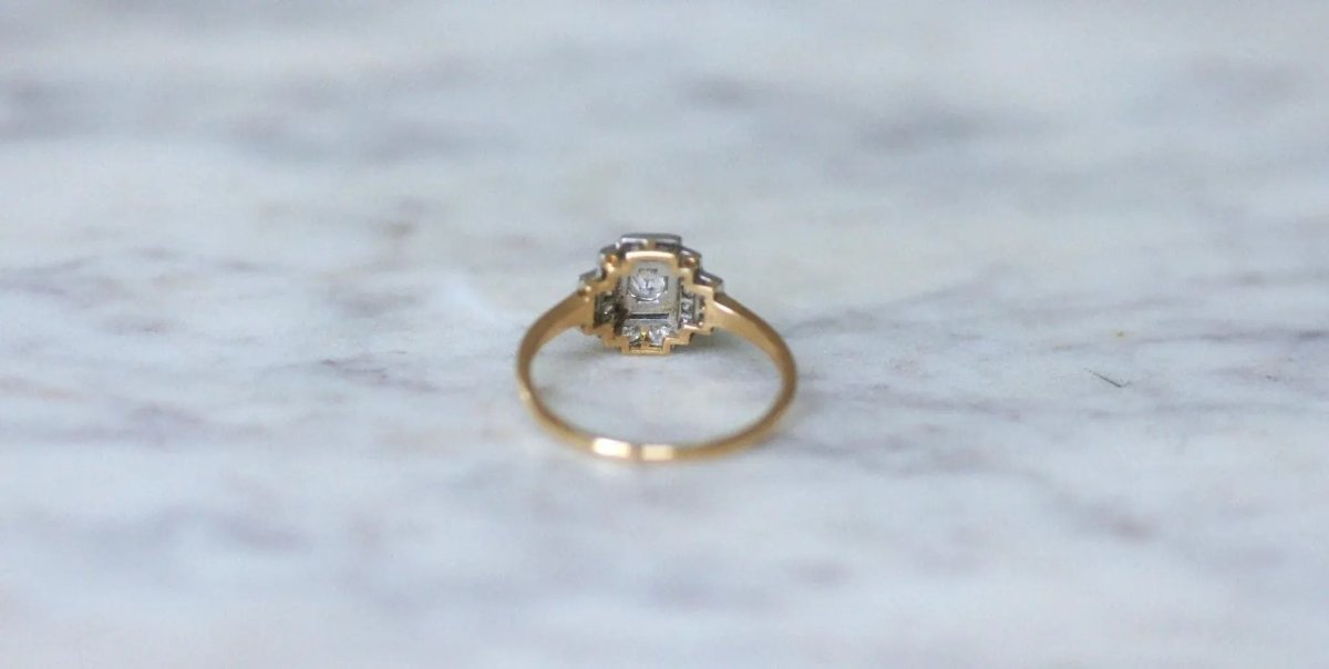 Bague Art déco Diamants Or Jaune et Platine - Castafiore