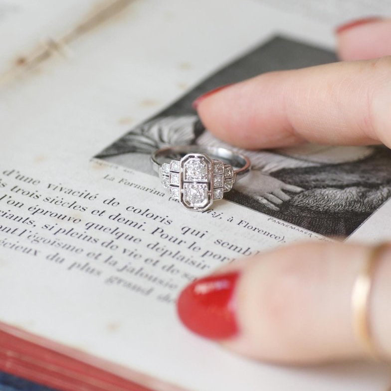 Bague Art Déco Diamants sur Platine - Castafiore