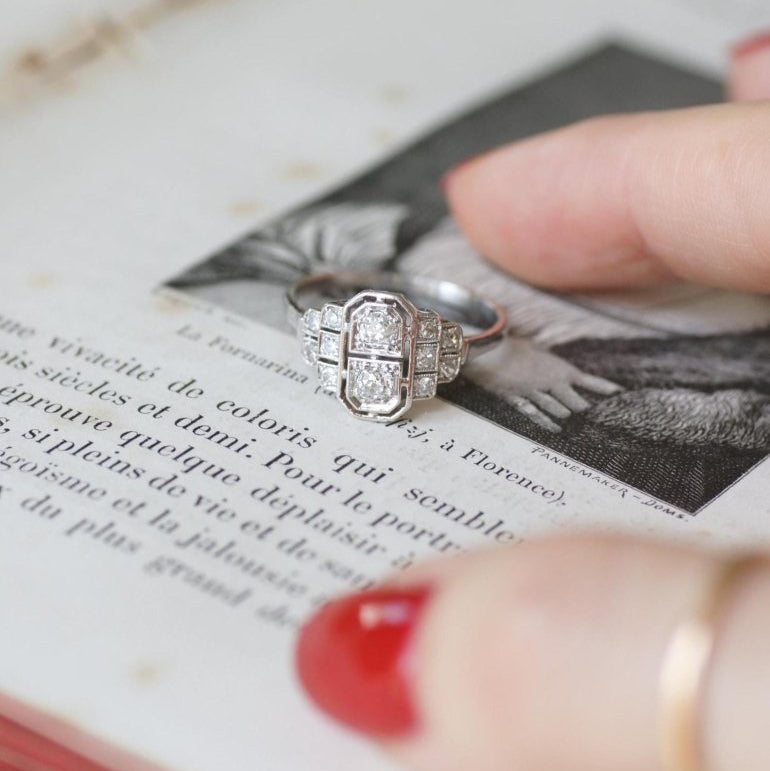 Bague Art Déco Diamants sur Platine - Castafiore
