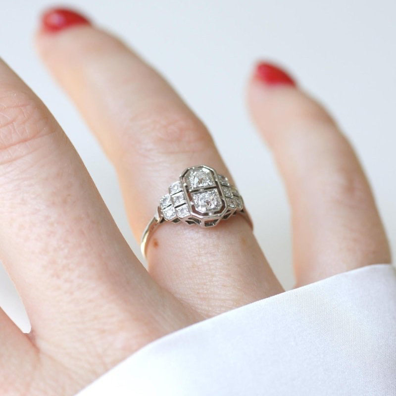 Bague Art Déco Diamants sur Platine - Castafiore