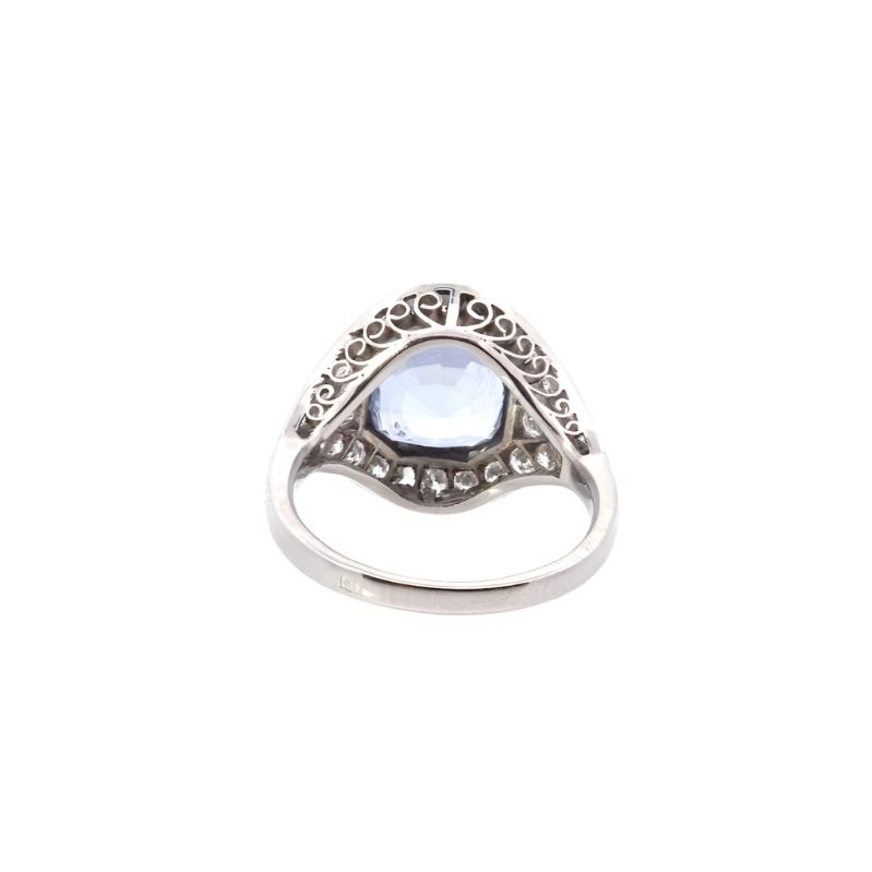 Bague art déco d'occasion saphir de Ceylan et diamants - Castafiore