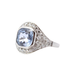 Bague art déco d'occasion saphir de Ceylan et diamants - Castafiore