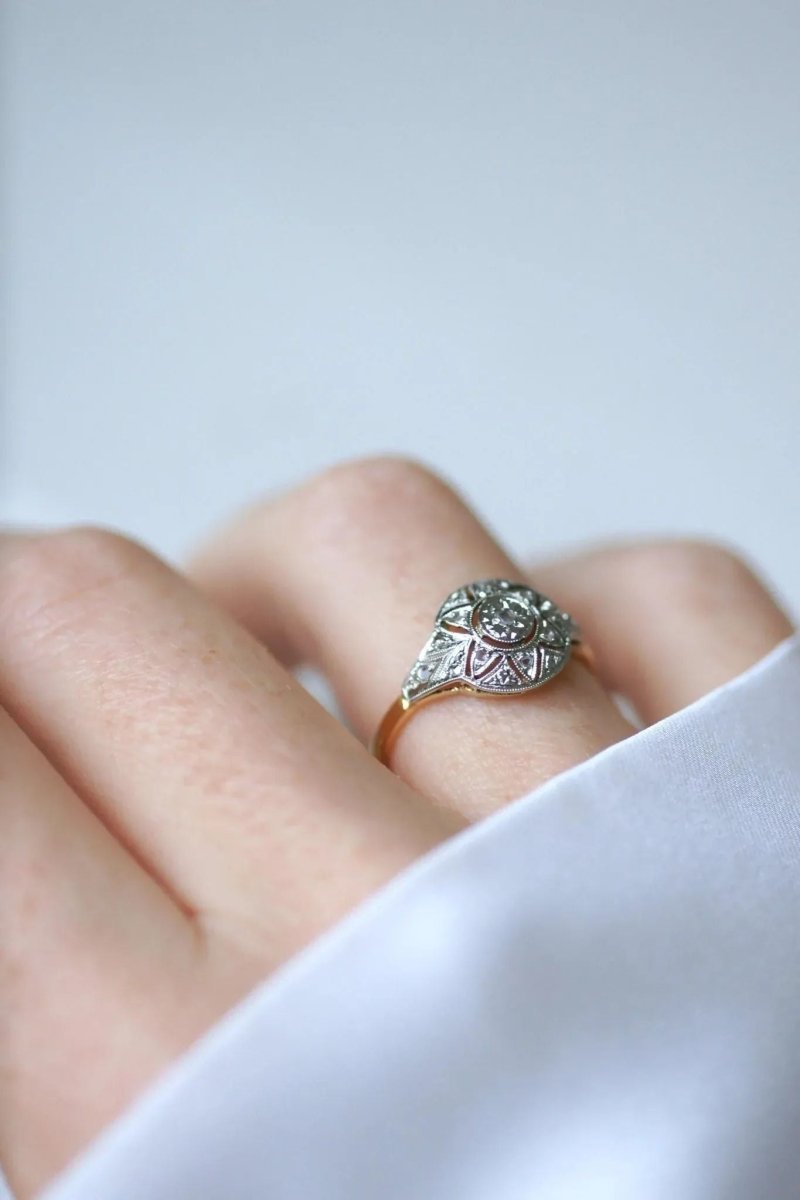 Bague Art déco Dôme Diamants Deux Ors - Castafiore