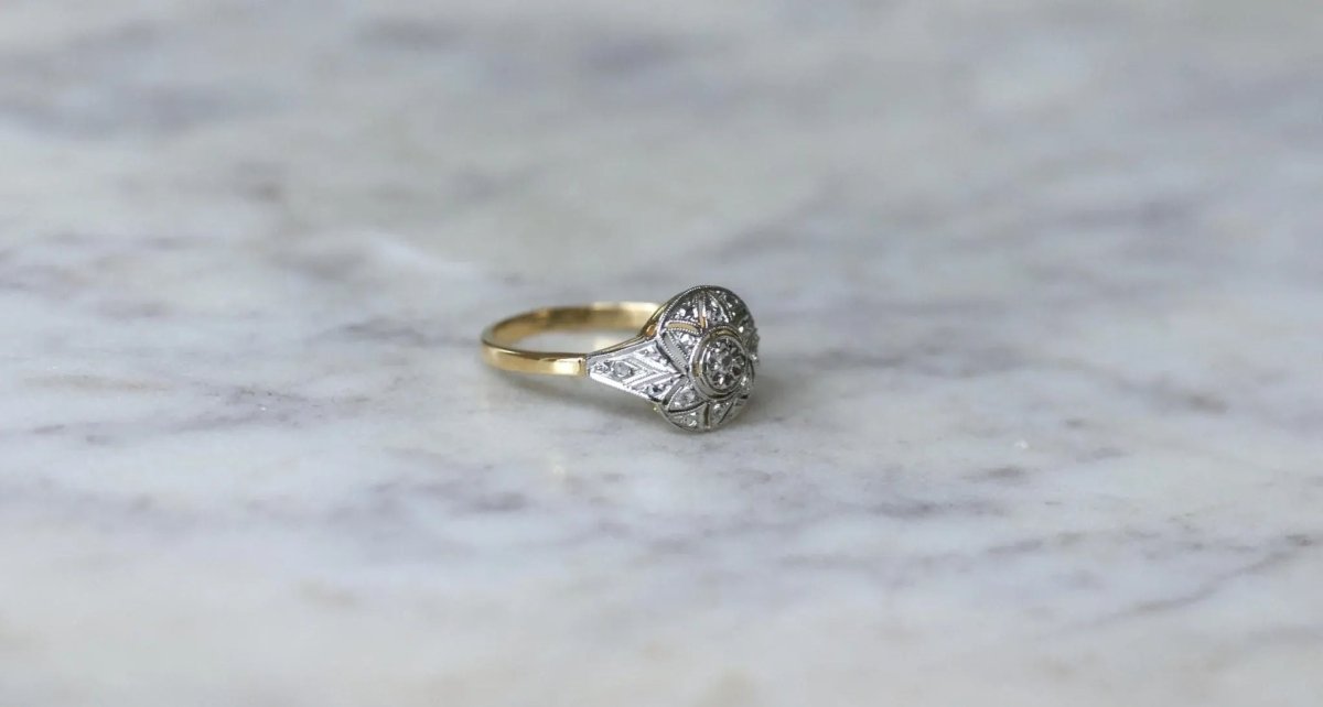 Bague Art déco Dôme Diamants Deux Ors - Castafiore