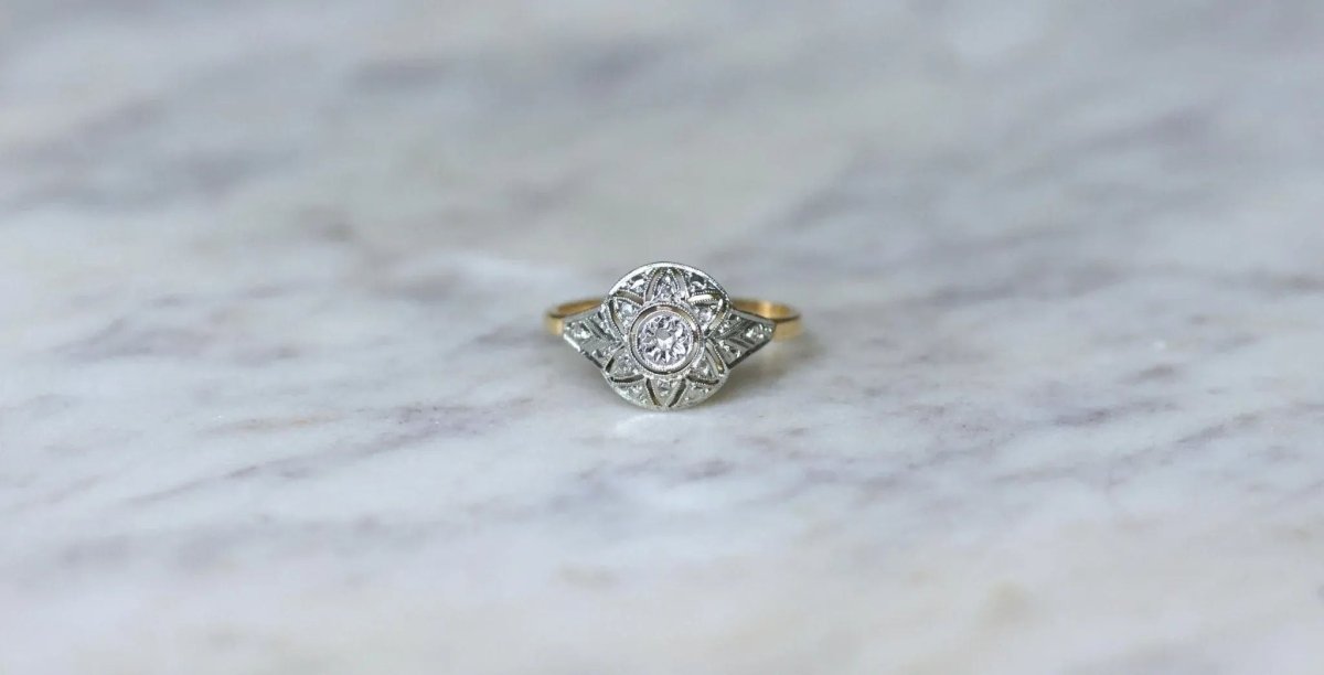 Bague Art déco Dôme Diamants Deux Ors - Castafiore